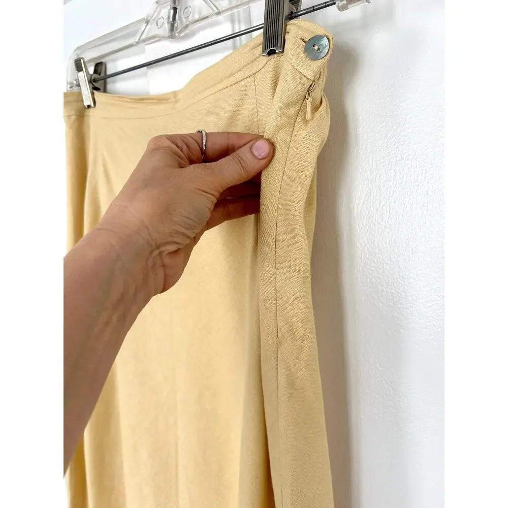 Vintage Buttercream 100% Linen Column Skirt Size Small | Minimalist Chic Style